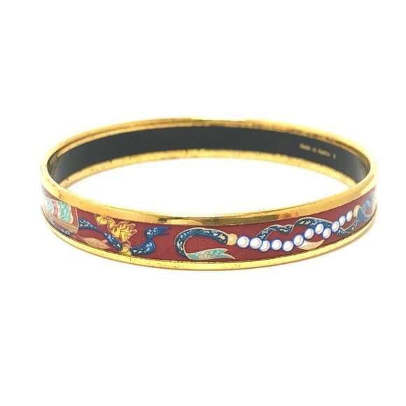 Auth HERMES Emaille PM Accessories Bangle GP / Cloisonne RedBased/Multicolore/Go - Picture 2 of 8
